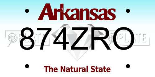 874ZRO Arkansas License Plate