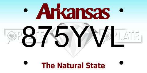 875YVL Arkansas License Plate