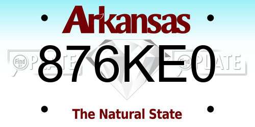 876KE0 Arkansas License Plate