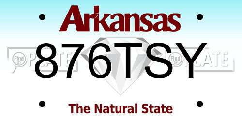 876TSY Arkansas License Plate