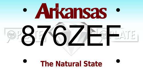 876ZEF Arkansas License Plate