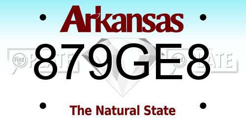 879GE8 Arkansas License Plate