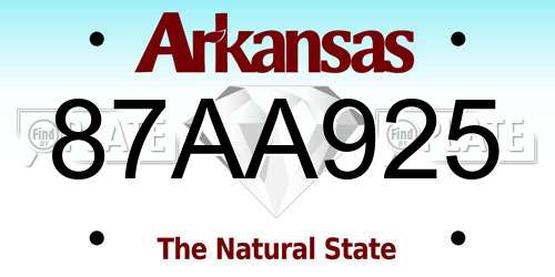 87AA925 Arkansas License Plate