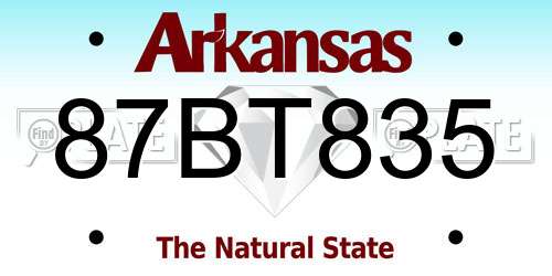 87BT835 Arkansas License Plate