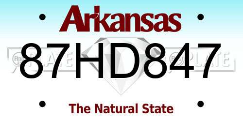 87HD847 Arkansas License Plate