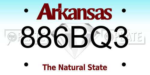 886BQ3 Arkansas License Plate