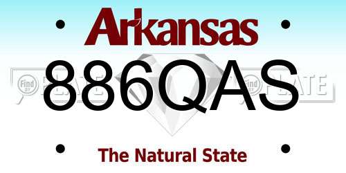886QAS Arkansas License Plate