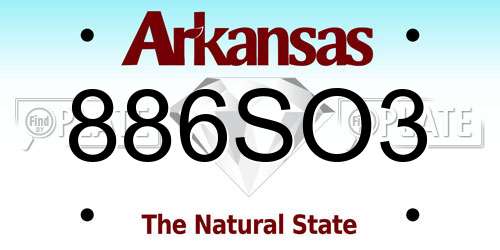 886SO3 Arkansas License Plate