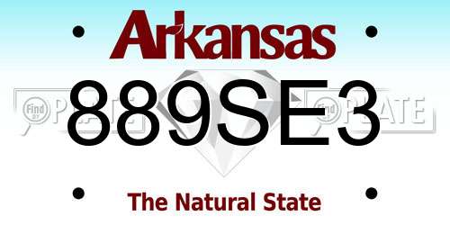 889SE3 Arkansas License Plate