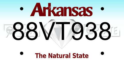 88VT938 Arkansas License Plate