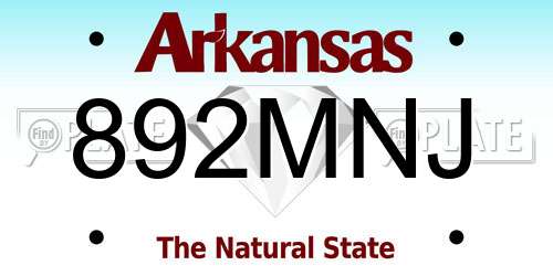 892MNJ Arkansas License Plate