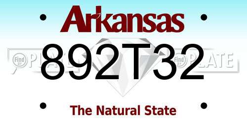 892T32 Arkansas License Plate
