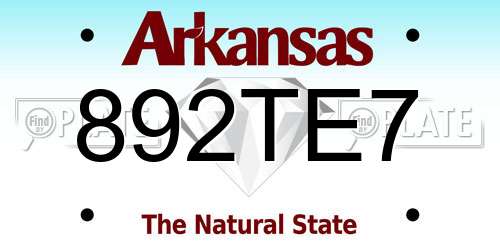 892TE7 Arkansas License Plate