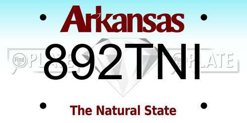892TNI Arkansas License Plate