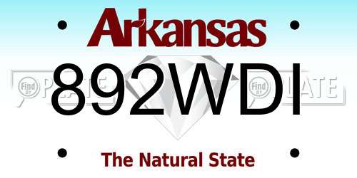 892WDI Arkansas License Plate