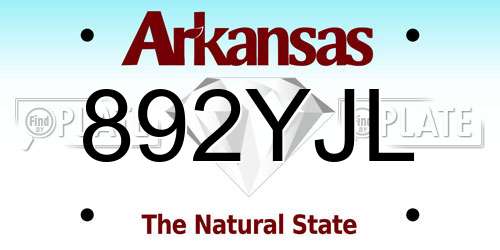 892YJL Arkansas License Plate