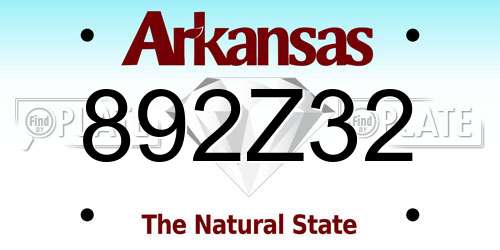 892Z32 Arkansas License Plate