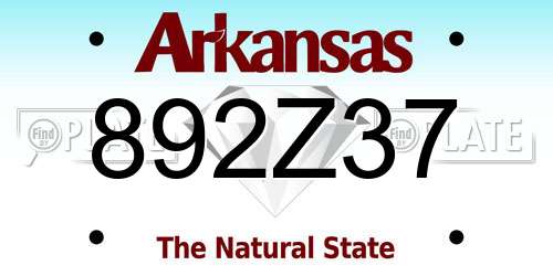 892Z37 Arkansas License Plate