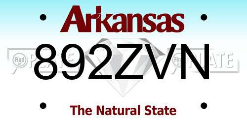 892ZVN Arkansas License Plate