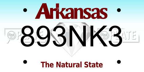 893NK3 Arkansas License Plate