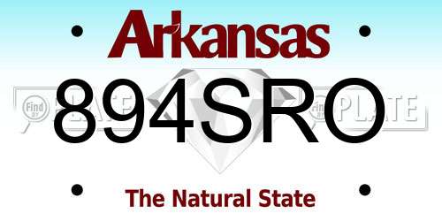 894SRO Arkansas License Plate