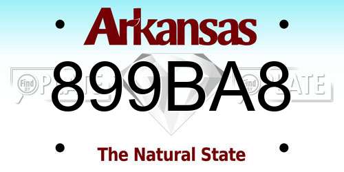 899BA8 Arkansas License Plate