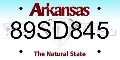 89SD845 Arkansas License Plate