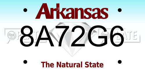 8A72G6 Arkansas License Plate