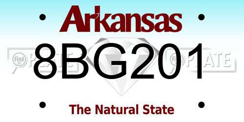 8BG201 Arkansas License Plate