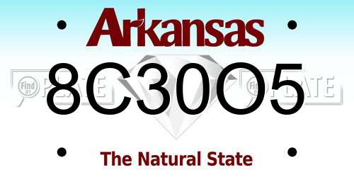 8C30O5 Arkansas License Plate