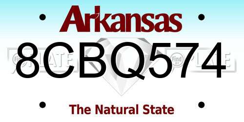 8CBQ574 Arkansas License Plate