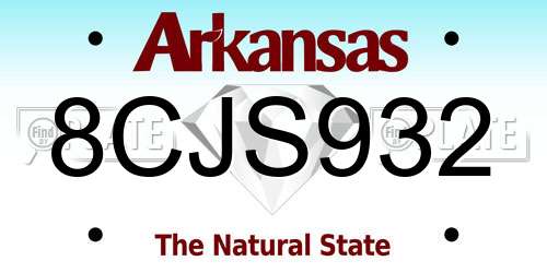 8CJS932 Arkansas License Plate