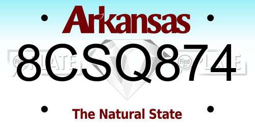 8CSQ874 Arkansas License Plate