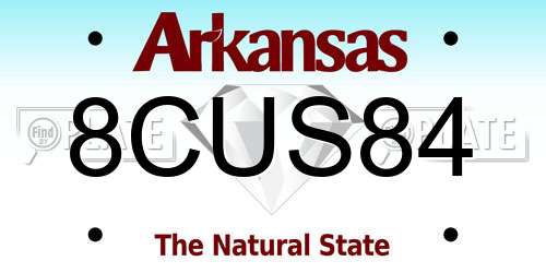 8CUS84 Arkansas License Plate