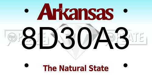8D30A3 Arkansas License Plate