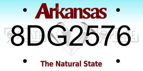 8DG2576 Arkansas License Plate