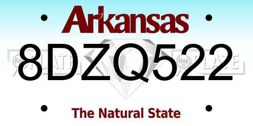 8DZQ522 Arkansas License Plate