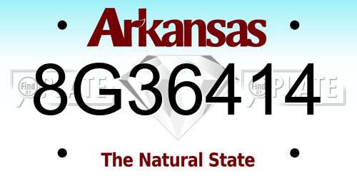 8G36414 Arkansas License Plate