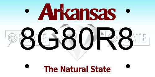 8G80R8 Arkansas License Plate