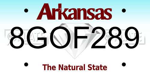 8GOF289 Arkansas License Plate