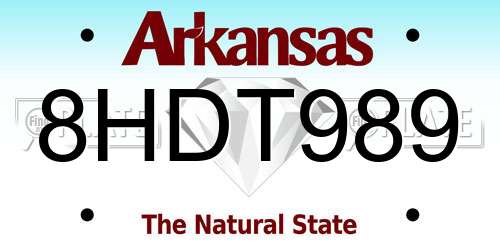 8HDT989 Arkansas License Plate