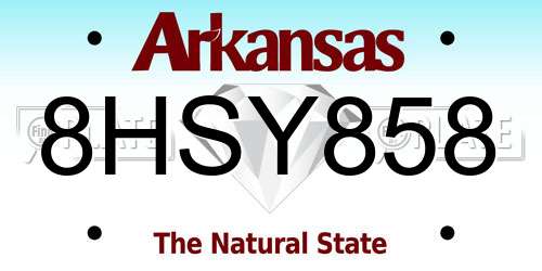 8HSY858 Arkansas License Plate