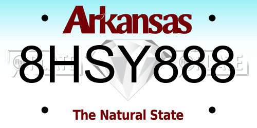 8HSY888 Arkansas License Plate