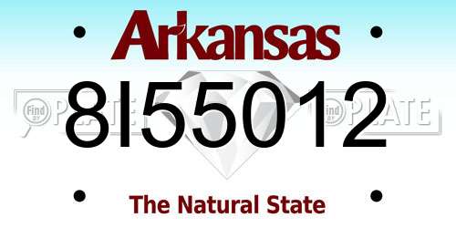 8I55012 Arkansas License Plate