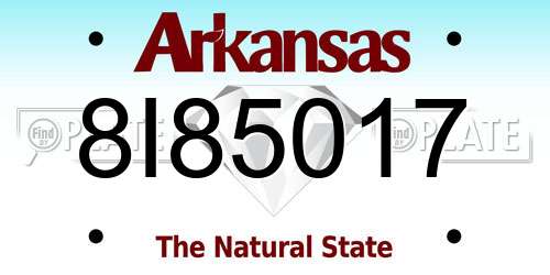 8I85017 Arkansas License Plate