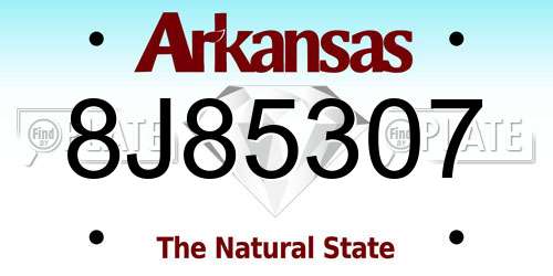 8J85307 Arkansas License Plate
