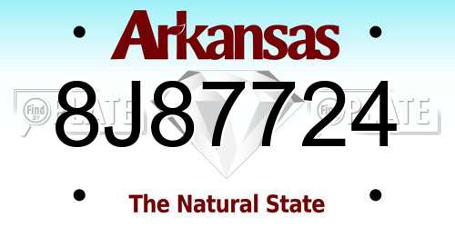 8J87724 Arkansas License Plate