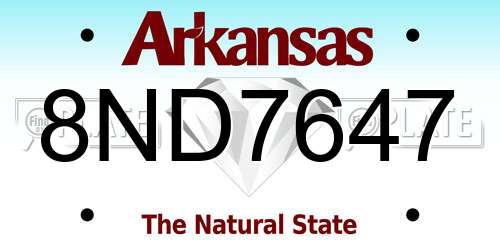 8ND7647 Arkansas License Plate
