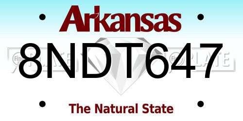 8NDT647 Arkansas License Plate