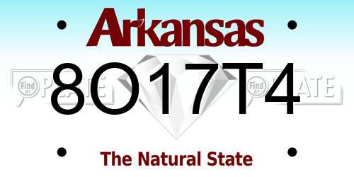 8O17T4 Arkansas License Plate